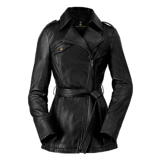 Monique Women's Leather Long Coat Jacket