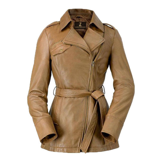 Monique Women's Leather Long Coat Jacket