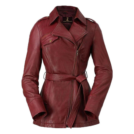 Monique Women's Leather Long Coat Jacket