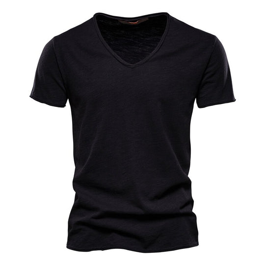 New 100% Cotton Men T Shirt Tops V Neck Thin Short Sleeve Tees High