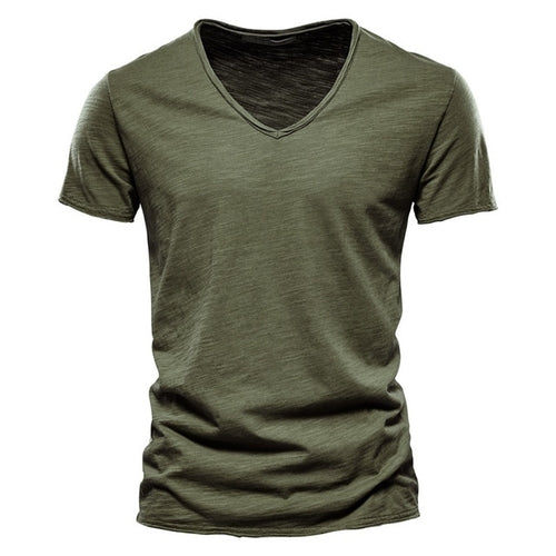 New 100% Cotton Men T Shirt Tops V Neck Thin Short Sleeve Tees High