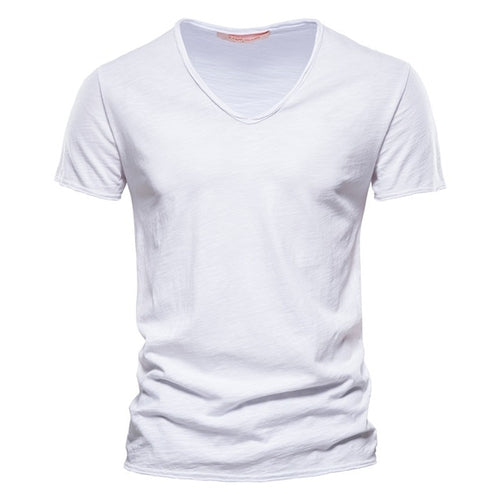 New 100% Cotton Men T Shirt Tops V Neck Thin Short Sleeve Tees High