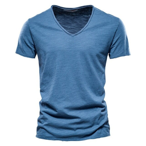 New 100% Cotton Men T Shirt Tops V Neck Thin Short Sleeve Tees High
