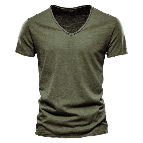 New 100% Cotton Men T Shirt Tops V Neck Thin Short Sleeve Tees High