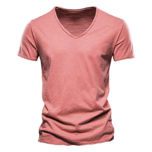 New 100% Cotton Men T Shirt Tops V Neck Thin Short Sleeve Tees High