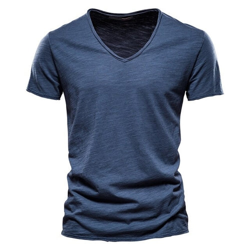New 100% Cotton Men T Shirt Tops V Neck Thin Short Sleeve Tees High
