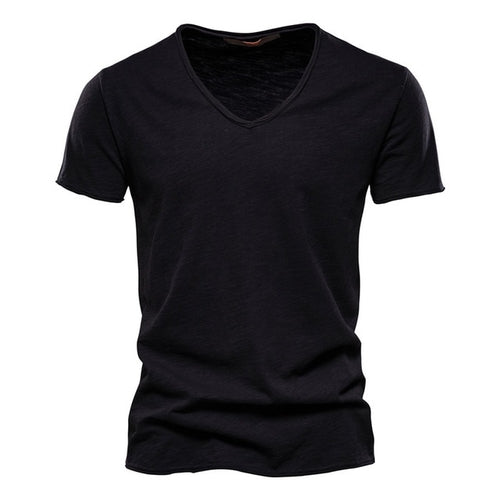 New 100% Cotton Men T Shirt Tops V Neck Thin Short Sleeve Tees High
