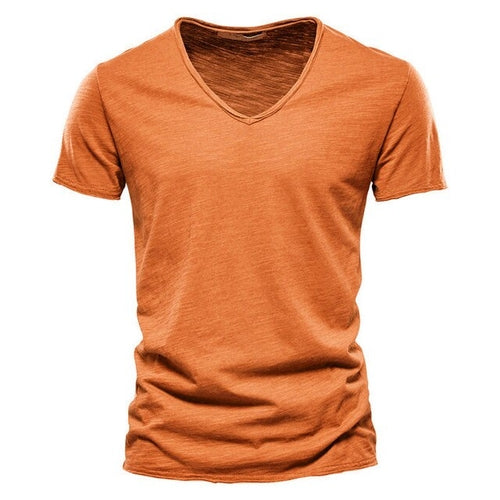 New 100% Cotton Men T Shirt Tops V Neck Thin Short Sleeve Tees High