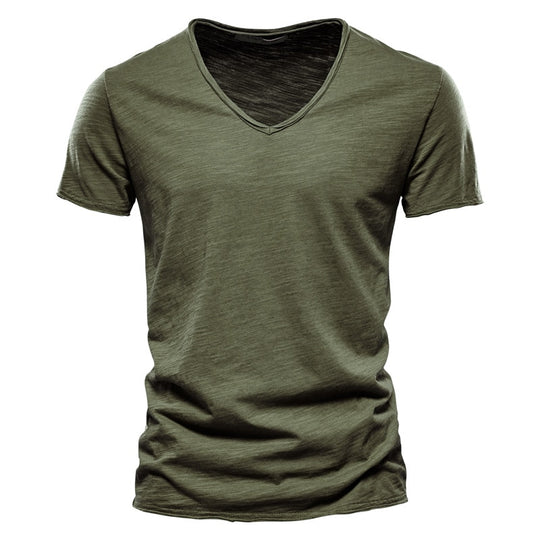 New 100% Cotton Men T Shirt Tops V Neck Thin Short Sleeve Tees High