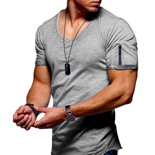 New Summer Men's V Neck T Shirt Fitness Bodybuilding Tshirt High