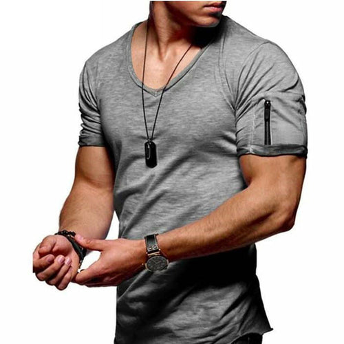 New Summer Men's V Neck T Shirt Fitness Bodybuilding Tshirt High