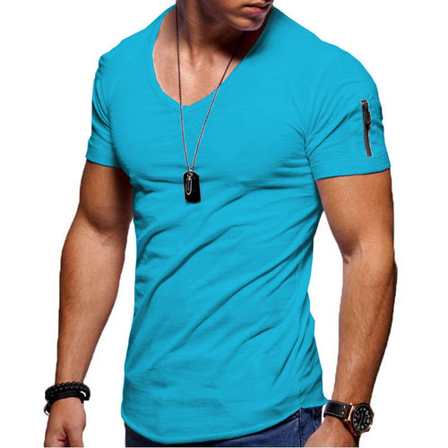 New Summer Men's V Neck T Shirt Fitness Bodybuilding Tshirt High