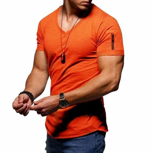 New Summer Men's V Neck T Shirt Fitness Bodybuilding Tshirt High