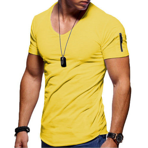 New Summer Men's V Neck T Shirt Fitness Bodybuilding Tshirt High