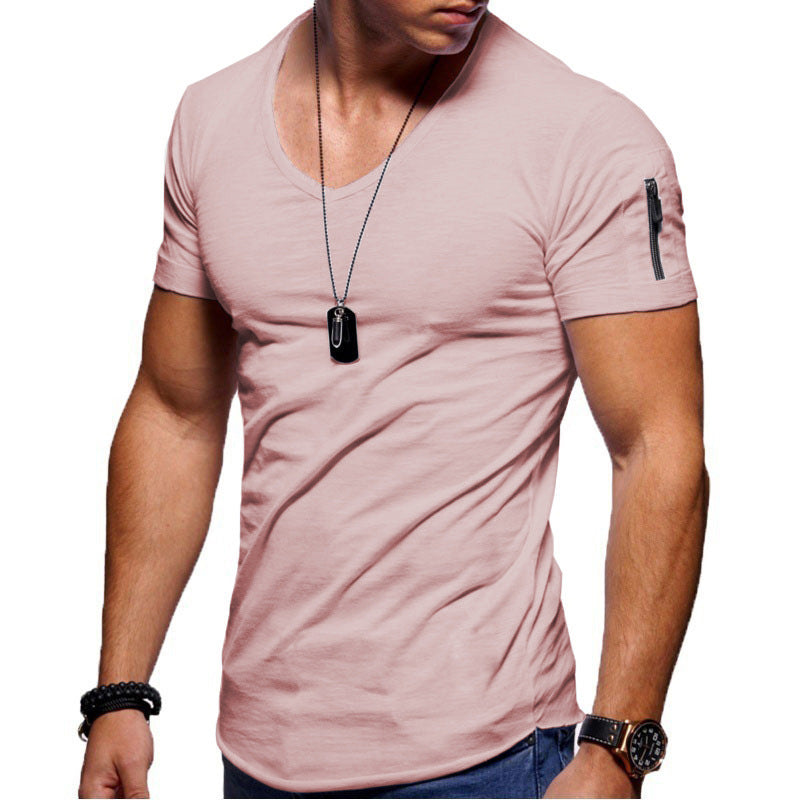 New Summer Men's V Neck T Shirt Fitness Bodybuilding Tshirt High