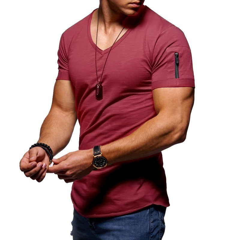 New Summer Men's V Neck T Shirt Fitness Bodybuilding Tshirt High