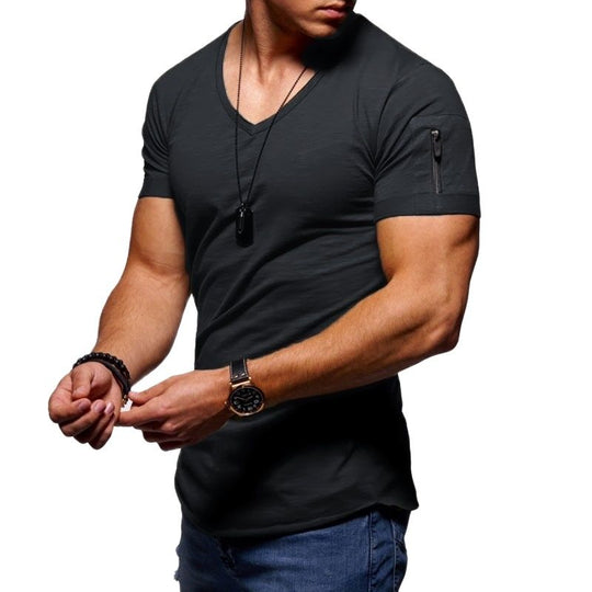 New Summer Men's V Neck T Shirt Fitness Bodybuilding Tshirt High