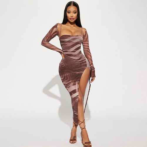 Women Clothing Fall Sexy Halter Bandeau Slim Fit Long Sleeve Split.