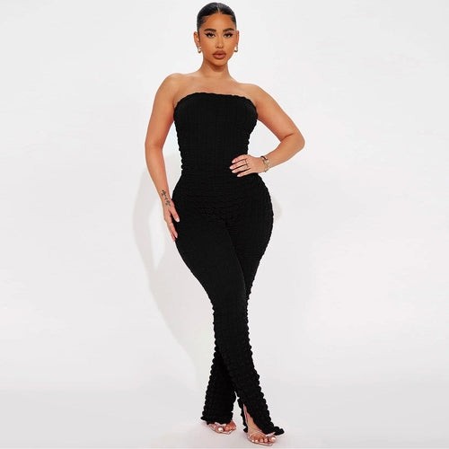 Women Clothing Bubble Grid Tube Top Jumpsuit.