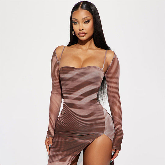 Women Clothing Fall Sexy Halter Bandeau Slim Fit Long Sleeve Split.
