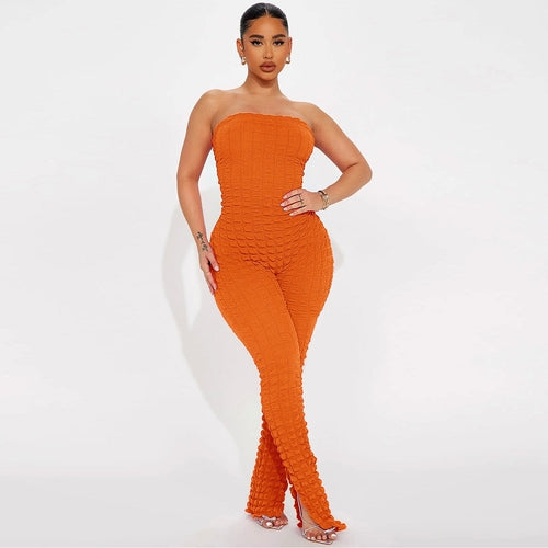 Women Clothing Bubble Grid Tube Top Jumpsuit.