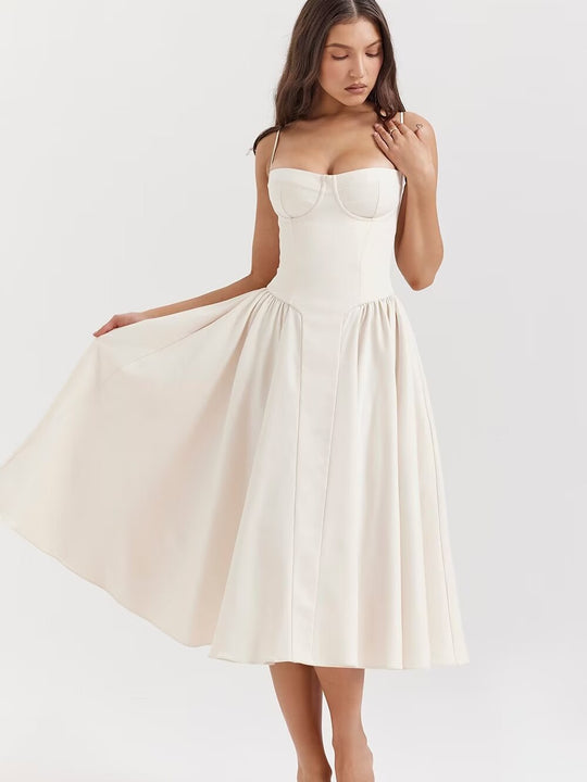 Super Fairy House Retro Waist Trimming Spaghetti Straps Large Skirt