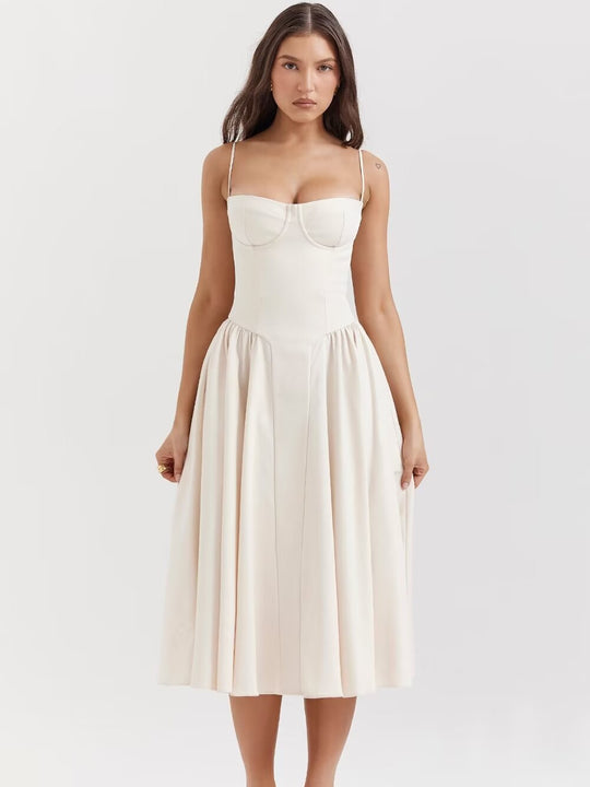 Super Fairy House Retro Waist Trimming Spaghetti Straps Large Skirt