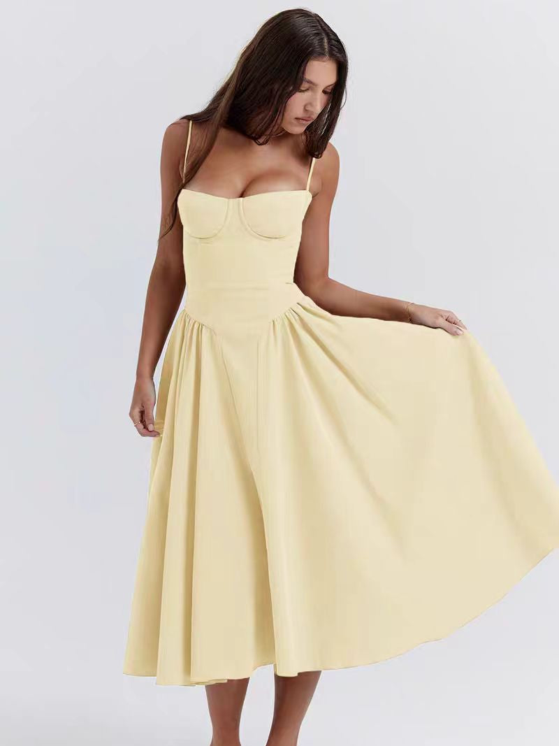 Super Fairy House Retro Waist Trimming Spaghetti Straps Large Skirt