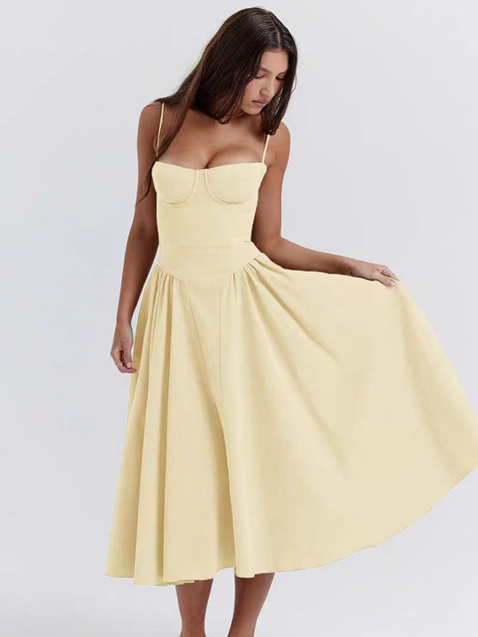 Super Fairy House Retro Waist Trimming Spaghetti Straps Large Skirt