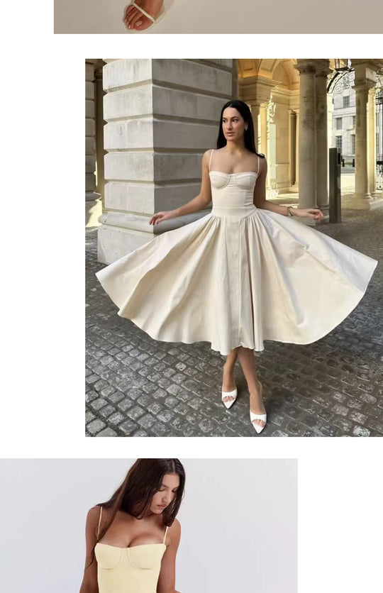 Super Fairy House Retro Waist Trimming Spaghetti Straps Large Skirt