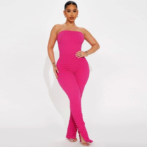 Women Clothing Bubble Grid Tube Top Jumpsuit.