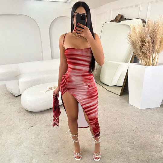 Women Clothing Fall Sexy Halter Bandeau Slim Fit Long Sleeve Split.