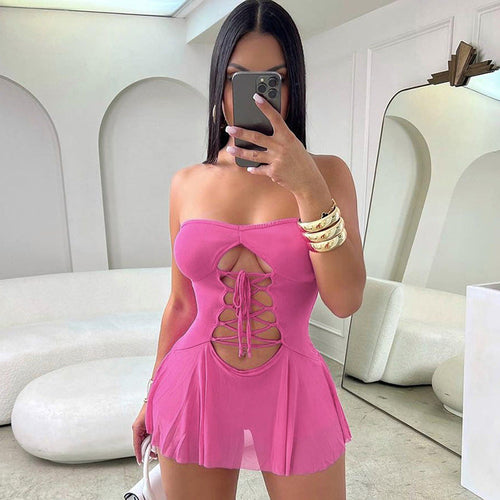 Women Clothing Autumn Hollow Out Cutout out Tied Tube Top Personality.