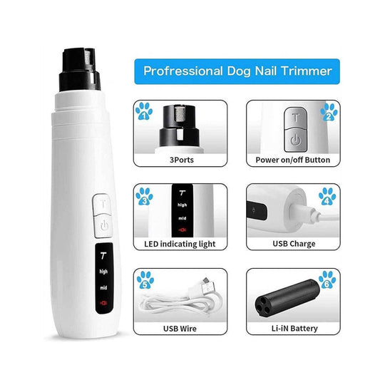 Pet Nail Grinder Dog Cat Electric Trimmer Turbo USB Rechargeable Claw