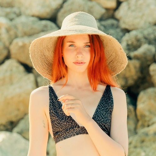 Jute Handwoven Straw Hat In Natural Beige