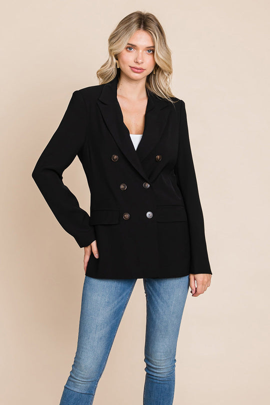 Double Breasted Lapel Collar Jacket Blazer – Timeless & Chic Women's Outerwear