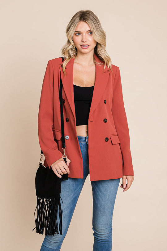 Double Breasted Lapel Collar Jacket Blazer – Timeless & Chic Women's Outerwear