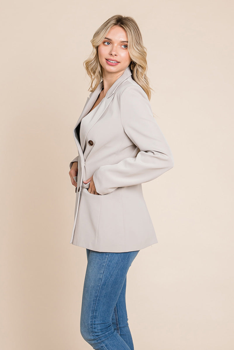 Double Breasted Lapel Collar Jacket Blazer – Timeless & Chic Women's Outerwear