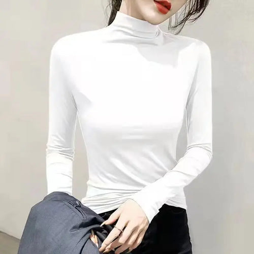 Black Turtleneck T-shirt Long Sleeve Tops Women Y2k Clothes Autumn