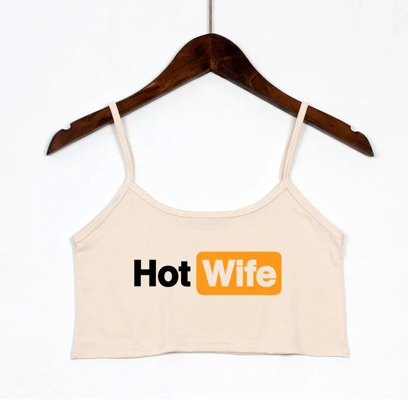 Fashion Women's Sexy Elastic Cotton Camis HOT WIFE Letters Print