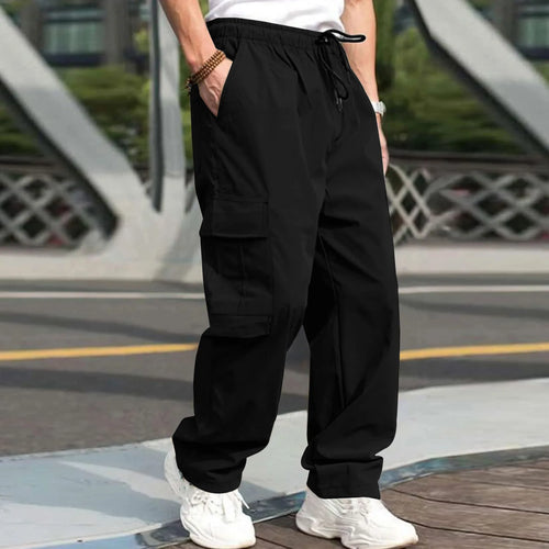 Casual Streetwear Pants Solid Color Cargo Pants Drawstring Design