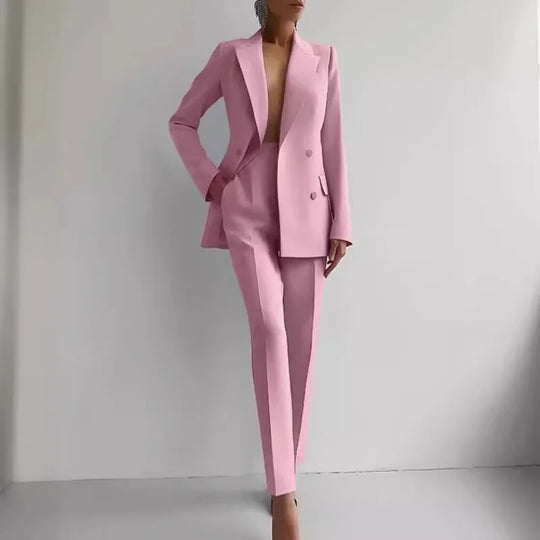 Women New 2pcs Clothes Set Solid Color Long Sleeve Blazer Jacket High
