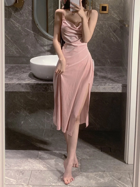WOMENGAGA 2022 Summer Hot Sexy Bright Pink Maxi Dress Long Tank