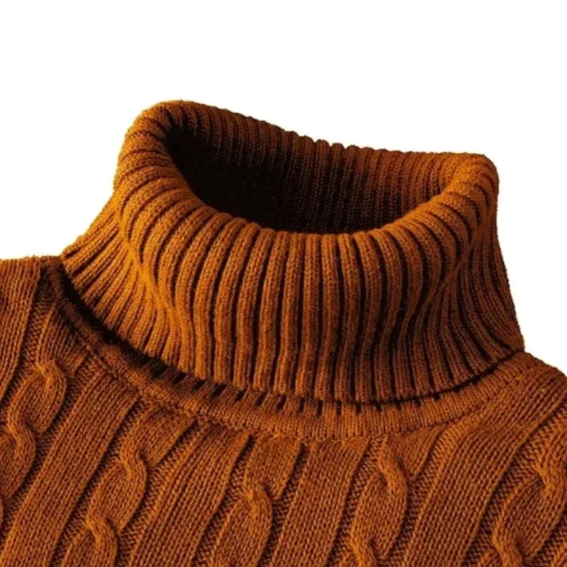 Men's High Neck Sweater Solid Color Pullover Knitted Warm Casual