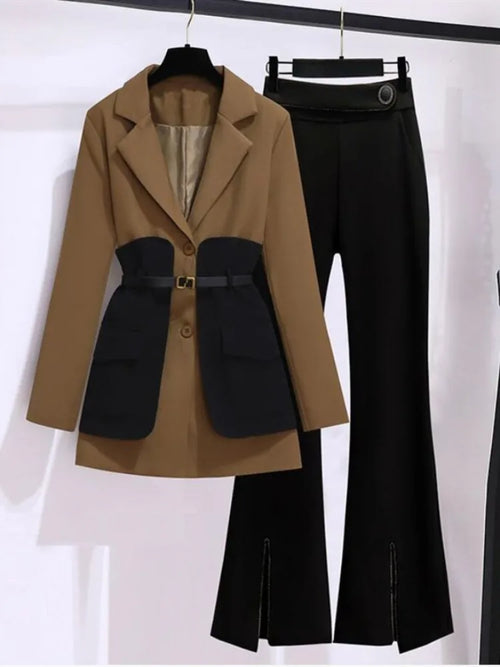 2025 Spring Belt Decorative Patchwork Jacket Blazer Casual Expansion