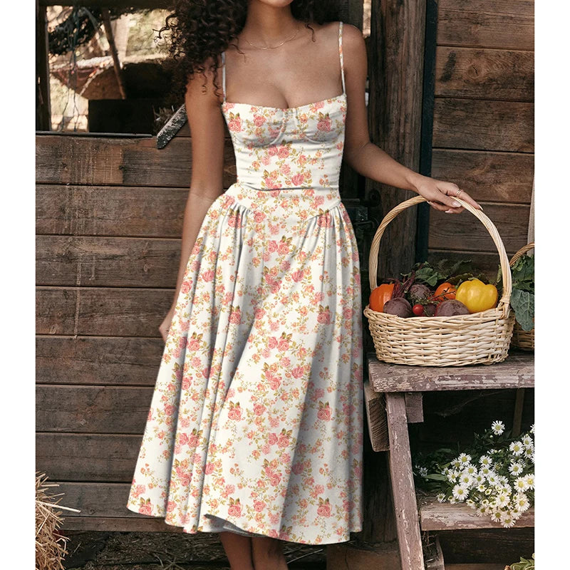 Elegant Spaghetti Strap Midi Dress Women Party Slim A Line Solid Suspender Lady Dresses New Spring Summer Fashion Sexy Vestidos