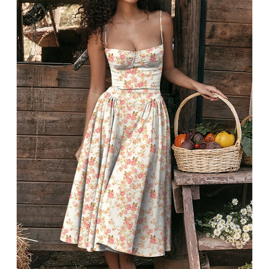 Elegant Spaghetti Strap Midi Dress Women Party Slim A Line Solid Suspender Lady Dresses New Spring Summer Fashion Sexy Vestidos