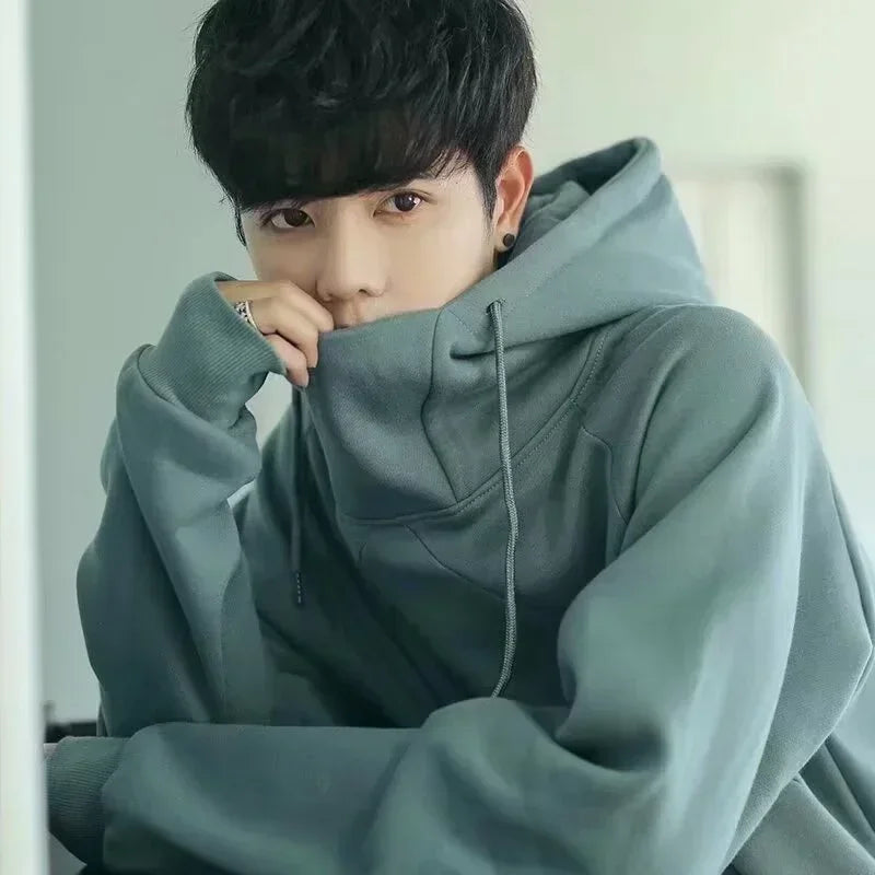 Autumn Turtleneck Fleece Hoodies For Men New High Street Oversize