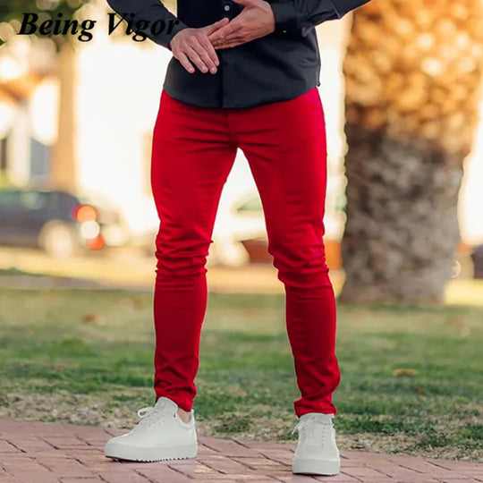 Being Vigor Inch Size Solid Cotton Business Casual Mens Pants Slim Fit