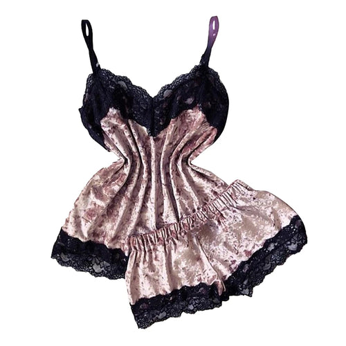 Sexy Lingerie Women Sleep Wear Camisole Bow Shorts V-Neck Tops Velvet